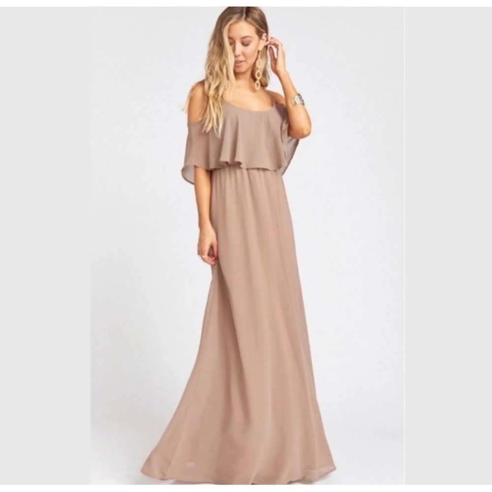 Show Me Your Mumu Caitlin Ruffle Maxi Dress Dusty Rose Pink XL Bridesmaid Flowy